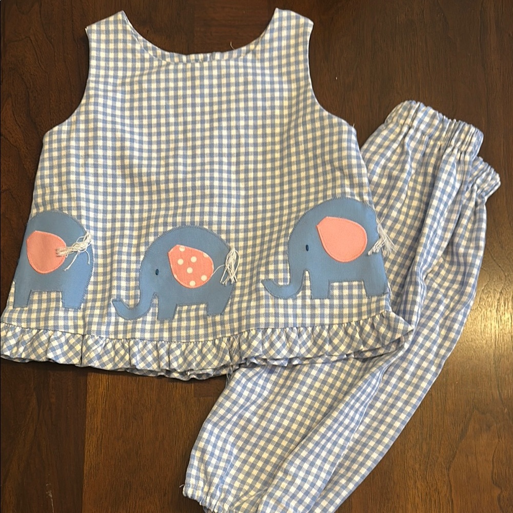 Blue and White Gingham Elephant Outfit